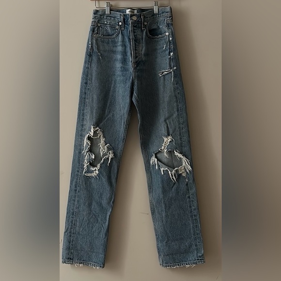 Agolde Denim - AGOLDE 90s Distressed Straight Leg High Rise Jeans Size 27 Waist